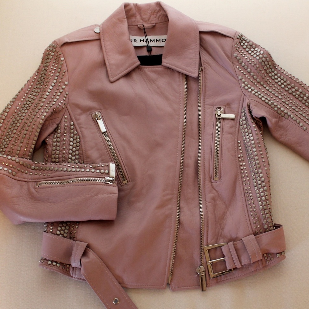 Nour Hammour Pink Leather Jacket